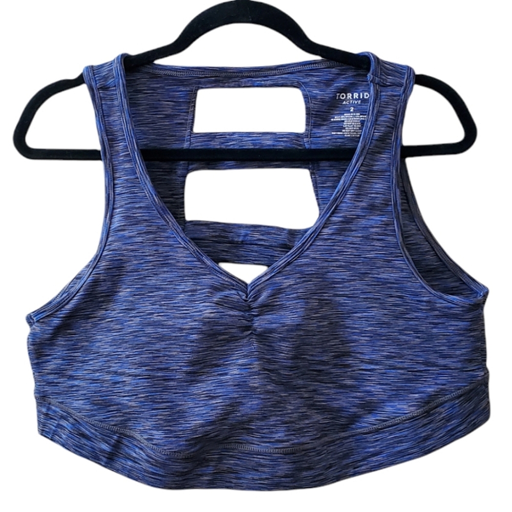 torrid | Heathered Blue/Gray V-Neck Ladder Back Plus Size Sports Bra • 2 / 2X •